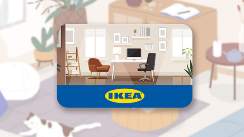 Cartão Ikea com imagens de mobílias.